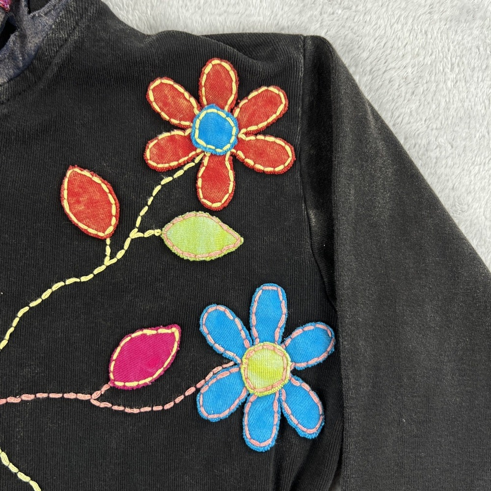 Nepal Rainbow Patchwork Cut Out Hoodie Jacket M Black Women Boho Hippie Cotton - Picture 5 of 11